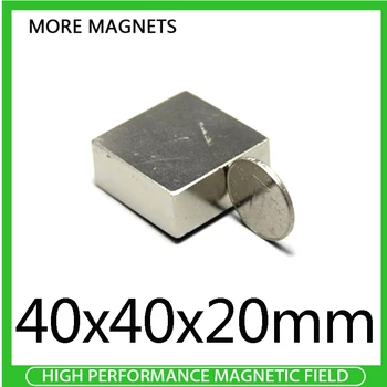 1/2VNT 40x40x20mm Storio Quadrate Nuolatiniai Magnetai Juostelės Neodimio Magnetas N35 40x40x20 mm Stiprų Magnetinį Magnetai 40*40*20 mm
