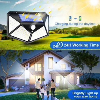 100 LED Saulės Sienos Žibintai Vandeniui Lauko Saulės Lempos Belaidžio Saulės energija Varomas Saulės Gatvės Šviesos Sodo Puošmena