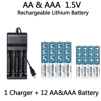 100% Originalus AA/AAA Baterijos 1,5 V Polimerų Įkraunamą Ličio-jonų Baterija 1,5 V AA/AAA Akumuliatorių su USB įkroviklis