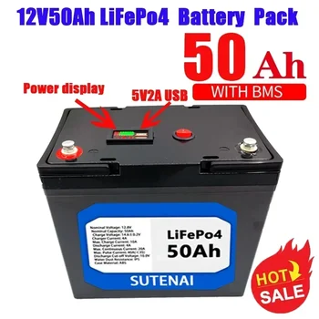 12V 50Ah Ličio Geležies Fosfato (LiFePO4 Baterija įmontuota BMS LiFePO4 Baterijos, Saulės Energijos Sistema RV Namas Velkamosiomis Motorinių