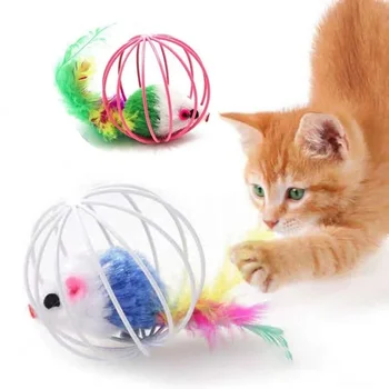 1pc Katė Žaislas Stick Plunksnų Lazdele su Bell Pelė Narve, Žaislai, Dirbtinės Plastikinės Spalvinga Katė Kibinimas Žaislas Naminių Reikmenys Kačių Reikmenys