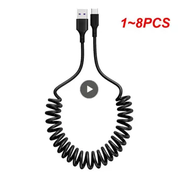 1~8PCS 5A USB C Tipo Duomenų Kabelis, Mikro USB Pavasario Traukti Teleskopinis Greito Įkrovimo Kabelis, Telefono Aksesuarai, Automobilių Cable1m1.5m