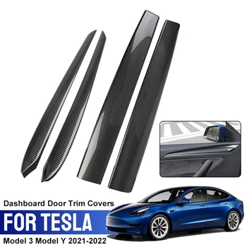 2/4pcs Už Tesla Model 3 Y 2021-2022 Automobilio Salono Prietaisų Skydelio, Durų Apdaila Apima Lipdukai Dekoratyviniai Automobilių Priedai