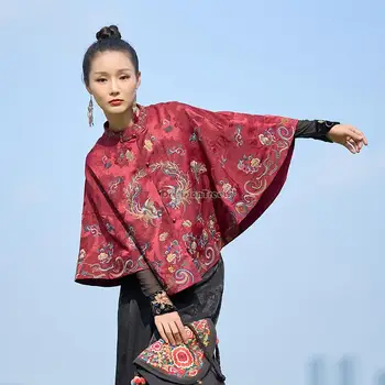 2023 naujas moterų kinijos etninės stiliaus siuvinėjimų stovėti apykaklės pusė rankovės geresnės tango kostiumas palaidinė žaliojo retro nacionalinės žaliojo t001