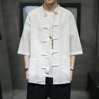2023 Vyrų Kinų Stiliaus Hanfu Shirt Mens Viršūnes Tango Kostiumas Lino Kietas Tradicinių Kung Fu Marškinėliai Vyrų Medvilnės Kimono Marškinėliai M-5XL