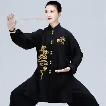 2024 m. kinijos kung fu chi kovos menų drabužių, tradicinių taijiquan praktikos wushu kostiumas gėlių siuvinėjimas viršūnes+kelnės rinkinys