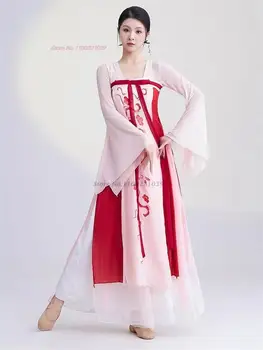 2024 m. nacionalinės kinijos šokio spektaklis dėvėti gėlių spausdinti suknelė+kelnės nustatyti elegantiškas liaudies kostiumas klasikinės scenos šokių suknelė