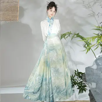 2024 m. tradicinis Kinų ming dinastijos arklys-veido sijonas mergina cosplay kasdien hanfu suknelė nustatyti moterų elegantiškas gėlių hanfu suknelė rinkinys