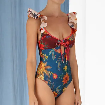 2024 Naujas Spausdinti vientisas maudymosi kostiumėlis Klasikinis Spausdinti Nėrinių maudymosi kostiumėlį Moterų Push Up Gėlių vientisas Kostiumas Paplūdimio Drabužiai moterims