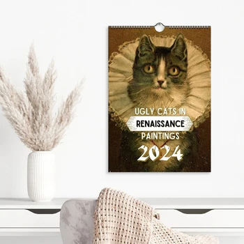 2024 Negraži Katė Renesanso 12 Kalendorinių Mėnesių Kačių Laiko Planavimo Kalendorius 29x21cm Naujovė Dovana Draugams