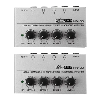 2X HA400 4 Kanalų Ultra-Kompaktiškas Ausinių Audio Stereo Amp Microamp Stiprintuvas