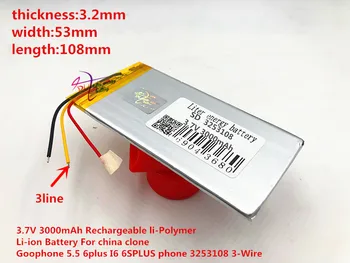 3.7 V 3000mAh li-Polimero Li-ion Baterija china klonas Goophone 5.5 6plus I6 6SPLUS telefono 3253108 3-Vielos