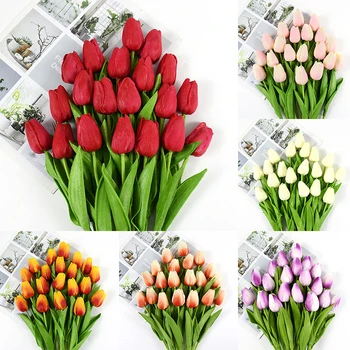 35 cm Tulip Gėlių Dirbtinis Tulpių Puokštė 5vnt PU Netikrą Gėlių, vestuvių Ceremonija, Dekoro Namų, Sodo Puokštė Dekoras