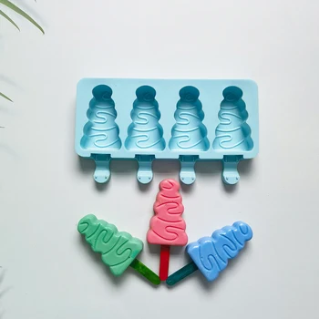 4 Ertmių Kalėdų Eglutė Ledų Silikono Formos Popsicle Ledo Kubelių Padėklas Desertas Šokolado Pelėsių Dovanos Virtuvės Įrankis Ice Maker