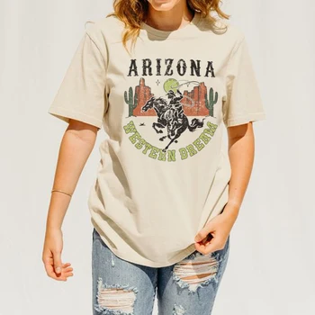 4301 Arizona Kaubojus Dykumos Kaktusų Grafinis T Marškinėliai Vakarų Cowgirl moteriški 