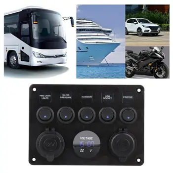 5 Gauja 12V/24V Inline-Saugiklių dėžė LED Jungiklio Skydelis Dual USB Car Valtis, Sunkvežimis, Kemperis