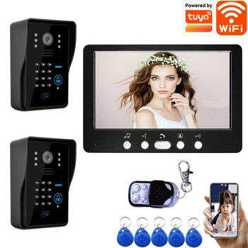 7inch WIFI Video Domofonas Butas Vielos Vaizdo Doorbell Kameros 1080P su Slaptažodį ir RFID Atrakinti Tuya