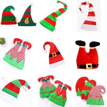 Asmenybės Kalėdų Bžūp Pliušinis Elf Aukštyn Kojom Santa Hat Cute Stripes Animacinių Filmų Skrybėlės Naujųjų Metų Šaliai Rekvizitai Dekoro Prekes