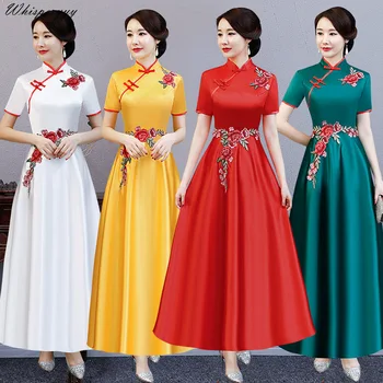 Aukštos Kokybės Rytų Moterų Vakare Cheongsam Vestuvės Dress Tradicinės Kinų Stiliaus Elegantiškas Qipao Ilgai Chalatai Vestido