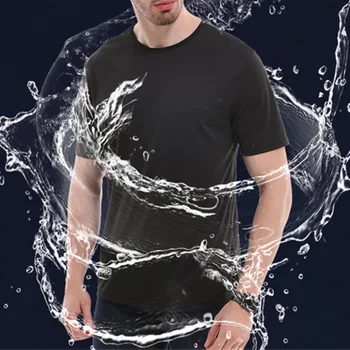 B6939 Kūrybos Hidrofobinės Anti-Purvinas Vandeniui Vientisa Spalva Vyrų Marškinėliai Minkštųjų Trumpas Rankovės Quick Dry Top Kvėpuojantis Dėvėti
