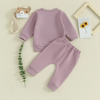 Baby Girl 2vnt Pavasario Komplektus ilgomis Rankovėmis Laiškas Spausdinti Megztinis Kelnės Nustatyti ankstyvos vaikystės Drabužius
