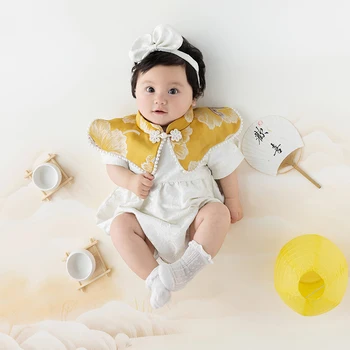Baby Girl Fotografijos Drabužių 100 Dienų Kūdikis Šaudyti Rekvizitai Lankas Lankelis +Dress+ Kojinės 3pcs/Set Studija Photoshoot Foto Priedai