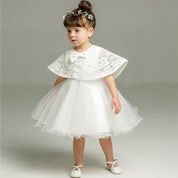Baby Girl Krikšto Suknelės Vaikiška Balta Nėrinių Gėlių Tiulio 1 Metų Gimtadienio Princesė Šalis Suknelė Naujagimių Vestuvių Suknelė+ Nėriniai Cape