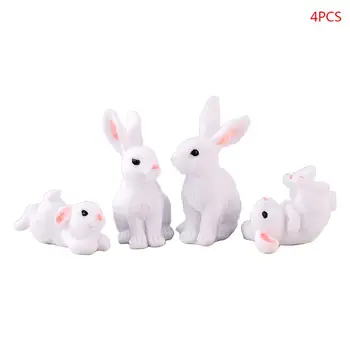 Baltųjų Triušių Figūrėlės 4Pcs/Set Miniatiūriniai Sode Kieme Dekoro Prekes