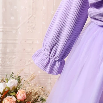 Bamblys Baby Girl Princesė Suknelė ilgomis Rankovėmis Tiulio-Line Suknelė su 3D Gėlių Dekoras Vaikų Saldus Suknelė