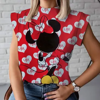 Berniukų ir mergaičių golfo rankovių viršūnes slim fit moteriški marškinėliai 2023 vasaros Disney Mickey Minnie spausdinti trumparankoviai marškinėliai