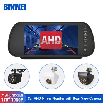 BINWEI 7 colių Automobilių HAINAUT Veidrodis Monitorius su Galinio vaizdo Kamera, skirta Transporto priemonių Stovėjimo 12-24V 1080P Naktinio Matymo Atbulinės eigos Kamera Ekranas