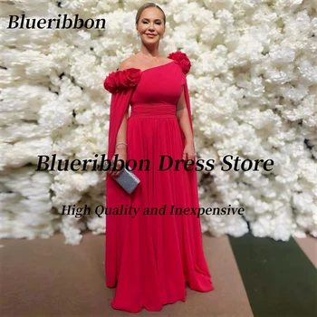 Blueribbon Grindų Ilgis Prom Dresses Gėlės Off Peties Plazdėjimas Rankovėmis Vakare Šalis Suknelė Motinos Nuotaka Vestuvių Suknelės