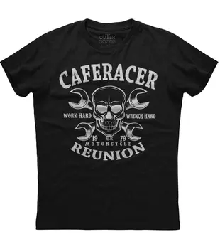 Cafe Racer Reunion Mens Trumpas Rankovės Naujas Medvilnės, Juoda T-shirt