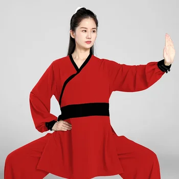 Chi, Drabužiai Moterims, Wushu Drabužius Kung Fu Konkurencijos Drabužius Kovos Meno Vienodas Raukšlių Nemokamai 2023 raudona