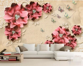 Custom formaldehidas-nemokama 3d tapetai vintage papuošalai gėlių drugelis luxury living room, TV foną, 3d tapetai