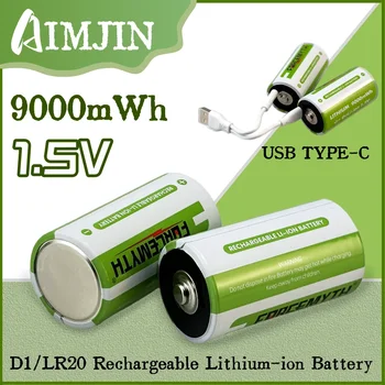 D Dydis 1,5 V 9000mWh D/LR20 Ličio Baterija Įkraunama Baterija, C Tipo USB jungtį Tinka namų ūkio prietaisų, žibintuvėlis