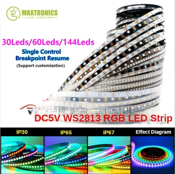DC5V WS2813 LED Juosta RGB Full Individualiai Naudojamos Bendrosios Kontrolės atskaitos tašką, Vėl 30/60/144Pixels/Led/M Juosta Šviesos