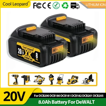 DCB200 20V 8.0 Ah Pakeitimo Li-ion Baterija Pakuotės DeWalt Elektrinis Įrankis DCB180 DCB181 DCB182 DCB201 DCB205 20V Ličio Baterija