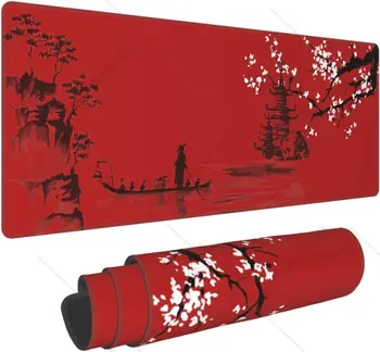 Didelis Raudonas Pelės Mygtukai XL Cherry Blossom Anime Žaidimų Pelės kilimėlis su Non-Slip Gumos pagrindas Biuro Nešiojamas 31.5