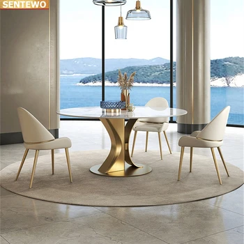 Dizaineris Prabangus turas valgomasis Marmuro Uolos Plokštė valgomojo stalo rinkinys 4 6 kėdės mesa posta baldai meuble Nerūdijančio plieno aukso bazės