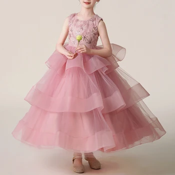 Elegantiška Rausvos spalvos, Gėlių Mergaičių Suknelės Vestuvėms Šalies Gala O-Kaklo Kulkšnies Ilgis su Ruffles vaiko Gimtadienio Princesė Suknelė 2023