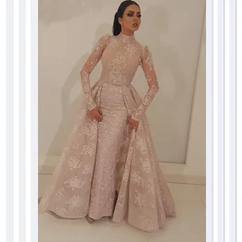 Elegantiškas Musulmonų Nėrinių Maxi Vakaro Suknelės Iliuzija ilgomis Rankovėmis Aukštu Kaklu Aplikacijos Saudo Arabija Oficialų Prom Chalatai Moterims 2023