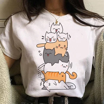 Funny Cat Spausdinti marškinėlius moterims streetwear vasaros marškinėliai moterų juokingi komiksai y2k drabužiai