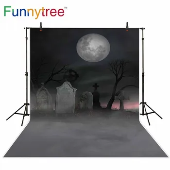 Funnytree Helovinas fone photophone rudens mėnulis kapinės mėnulis siaubo Backdrops fotografijos photobooth foto studija