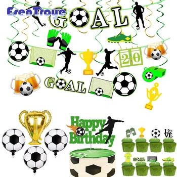Futbolo Tema Gimtadienio Dekoracijas Kabinti Swirls su Gimtadieniu Reklama Tortas Toppers, Vaikų Berniukų Futbolo Šalies Prekių
