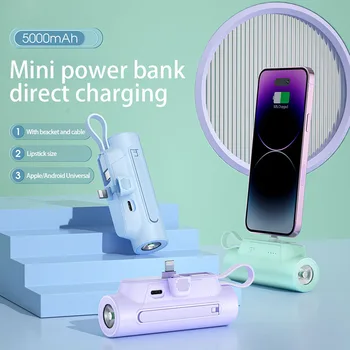 Galia Banko 5000mAh Pastatytas Kabelis Mini PowerBank Išorės Baterija Nešiojamas Įkroviklis iPhone Samsung 