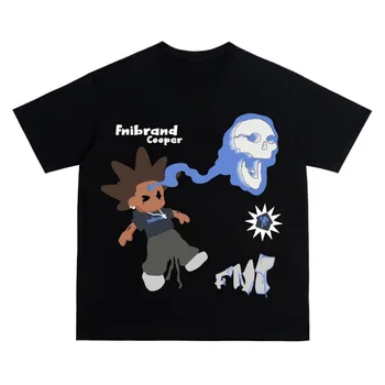 Harajuku Vyrų Hip-Hop Mažai Vyras Print T-shirt Y2K Animacinių filmų Negabaritinių Viršūnių O-kaklo Atsitiktinis Trumpas Rankoves Visas Rungtynes Palaidinė Streetwear