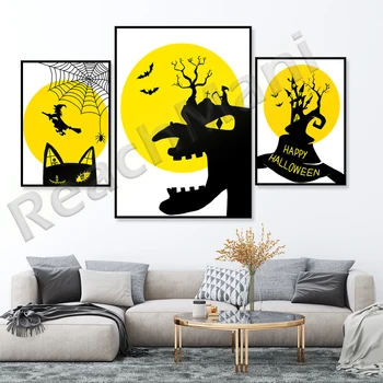 Helovinas versija Spausdinimui sienos menas/Cute Halloween Plakatas/Namų Dekoras/Full Moon Prisijungti/Black cat/Ragana/Bat Spausdinti