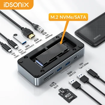iDsonix USB C HUB su M. 2 NVMe SSD Talpyklos Adapteris 10 1 USB C Doko Stotis 10Gbps Greičiu su HDMI 4K 1000M Ethernet PD100W