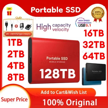 Išorinį Kietąjį Diską Nešiojamų 128TB 16TB 64TB 4TB SSD USB3.1 Kietojo Kietajame Diske Didelės Spartos Saugojimo Prietaisas Nešiojamieji kompiuteriai ps4 ps5